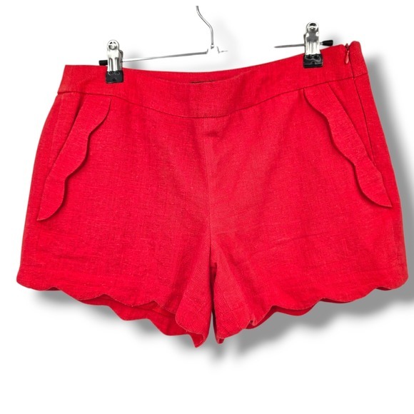 Cynthia Rowley Scalloped Shorts Pockets Linen Blend Red Size‎ 4 - Picture 1 of 6